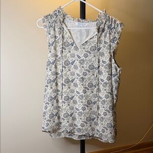 Rose & Olive Blue and White Floral Blouse